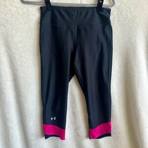 Under Armour Heat Gear Black Pink Capri Cropped Pink Ribbon Compression Leggings